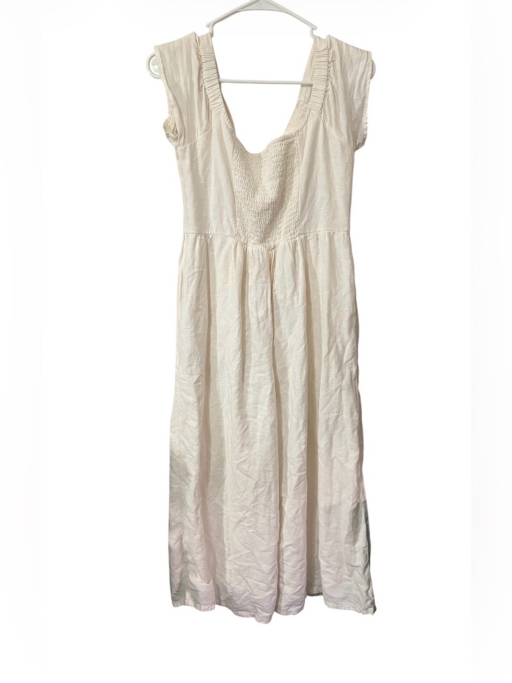 American Eagle Linen Blend Jumpsuit Cream Wide Leg Button Front Cropped Leg Sz M - Picture 4 of 5